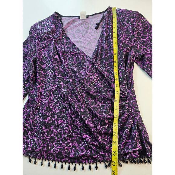 Vintage misook large made in USA purple clear sequins bead accent v neck glam - Picture 8 of 8